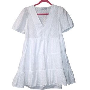 Zara XS white eyelet v-neck mini dress